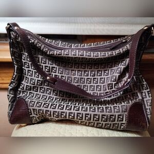 FENDI AUTHENTIC VINTAGE TIMELESS ZUCCHINO MOM SHOULDER BAG WITH LEATHER CORNERS
